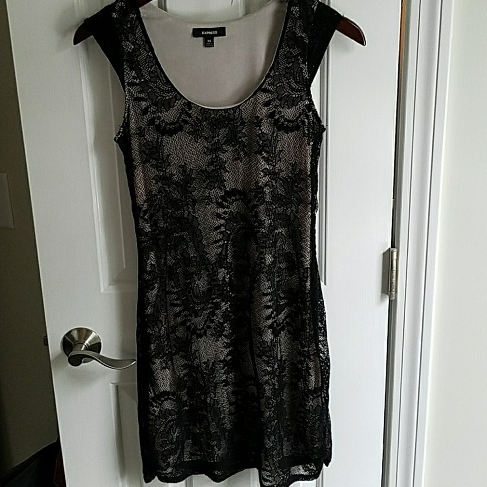 Express nude with black lace mini dress